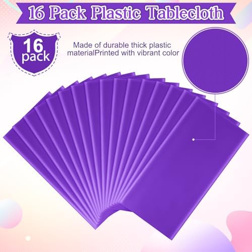 16 Pack Purple Plastic Tablecloth for Rectangle Tables, Premium Decorative Purple Disposable Table Cloths for Parties, Rectangle Party Table Cover for Birthday Anniversary Graduation, 54x108 Inch - Image 4