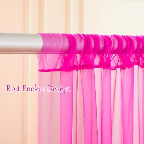20×10ft Hot Pink Tulle Backdrop Curtain with Lights String for Parties, Sheer Photo Backdrop Curtains for Wedding Party Photography Background - Image 5