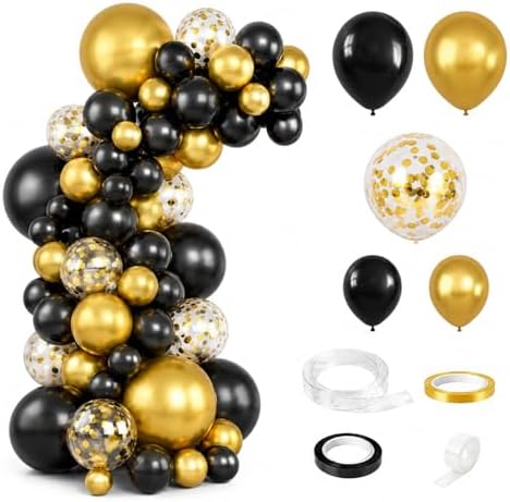 Black and Gold Balloon Arch Kit, 127 PCS Black Gold Balloon Garland with 8 Jumbo 18 Inch Metallic and Confetti Balloons for Men Birthday, Graduation, Retirement and New Year Party Decorations by Unknown