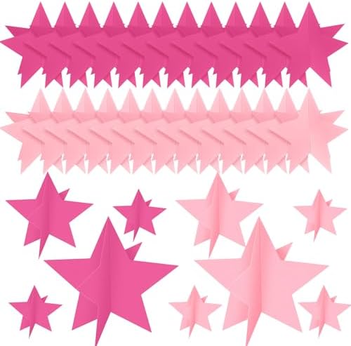 Sinload 45 Piece 3D Pink Star Centerpieces Glitter Theme Party Decorations by Sinload