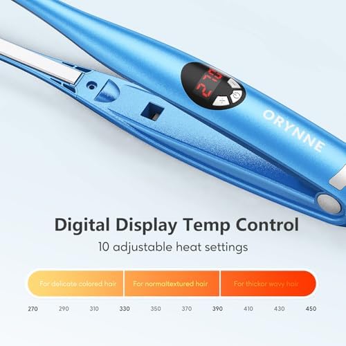 ORYNNE 3/10'' Small Pencil Flat Iron for Short Hair, Pixie Cut, Edges. 5s Ultra Fast Heat Up, 270℉-450℉ Adjustable Temperatures, Tourmaline Ceramic & Ionic Technology, Dual Voltage for Travel, Blue - Image 4