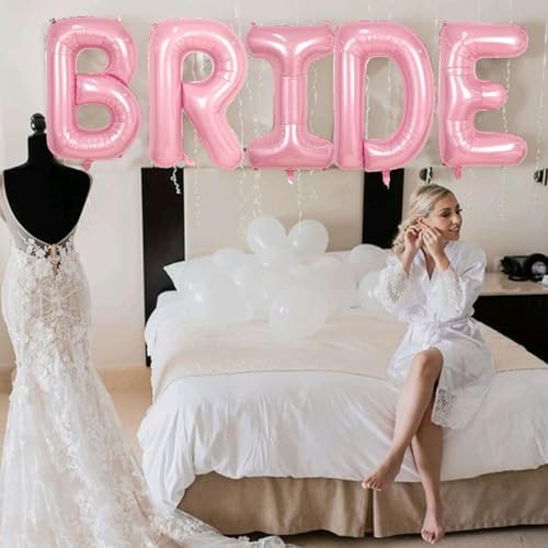 40 Inch Pastel Pink BRIDE Balloons Bachelorette for Bridal Shower, Light Pink BRIDE Mylar Foil Balloon Letter, Baby Pearl Pink Alphabet Balloon for Wedding Engagement Bride to be Party Decorations - Image 5