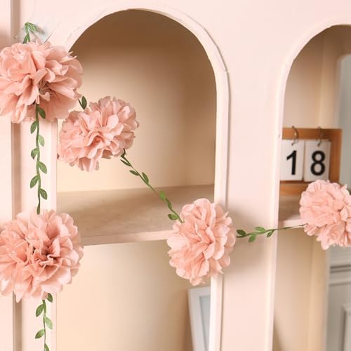 Homarkable Pink Tissue Paper Pom Pom Garlands, Paper Flowers for Birthday Decorations, Baby Shower, Wedding Engagement, Bridal Shower, Spring Summer Party Decorations, 4 Pcs - Image 5