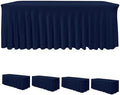 4 Pack Navy Spandex Table Covers 6ft Rectangle Ruffle Skirts for Party by HolidayIdeas
