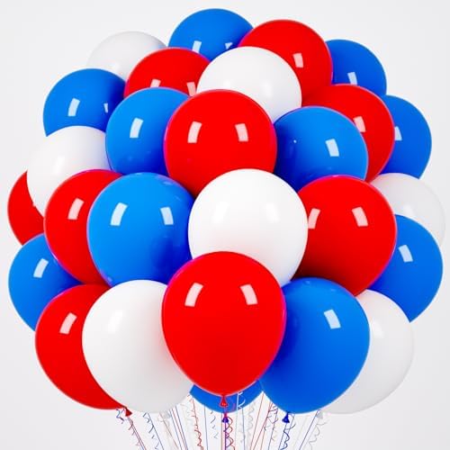 Voircoloria 66pcs Red White Blue Latex Party Balloons, 12inch by Voircoloria