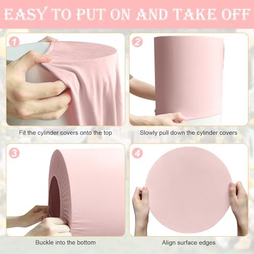 SaitiMade Set of 3 - Pink Cylinder Pedestal Stand Covers - Image 5