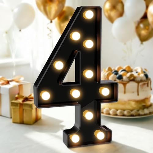 Pooqla 4th Birthday Decorations for Boys, Large Black Light Up Numbers by Pooqla