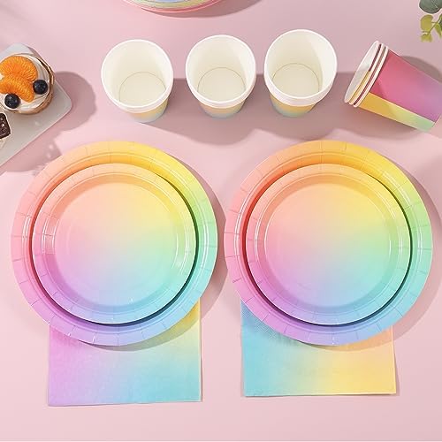 Rainbow Birthday Decorations for Girls, Pastel Rainbow Plates and Napkins 200Pcs, Girl Birthday Plates and Napkins, Easter Mother's Day Hawaiian Luau Colorful Pride Month, Serves 50 - Image 4