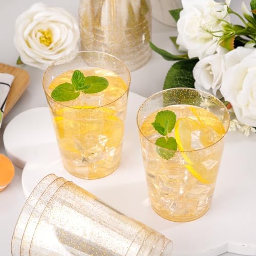 I00000 60 Pcs Gold Plastic Cups, 10 oz Hard Gold Glitter Disposable Cups - Image 6
