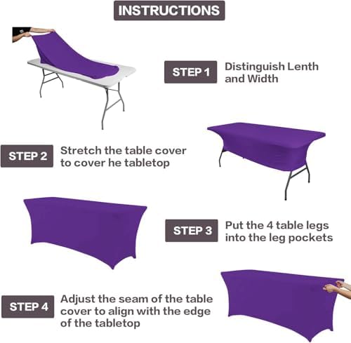 IVAPUPU 2 Pack 8FT Table Cloth for Rectangular Spandex Purple Table Cover - Image 4