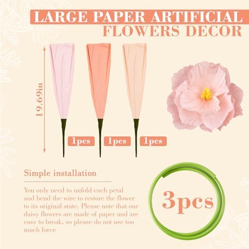 3 Pcs 5ft Mix Color Large Poppy Flowers Giant Artificial Poppy - Image 2