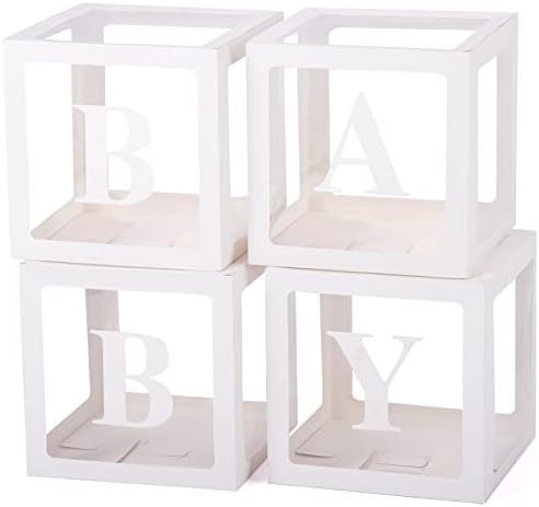 Voircoloria Baby Balloon Boxes with Letters, White, 4 Transparent Boxes by Voircoloria