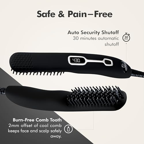 Aberlite EDC - Men's Professional Heated Beard Straightening Brush and Grooming Tool (for 0.5 inch plus Beards) (Black) - Image 4