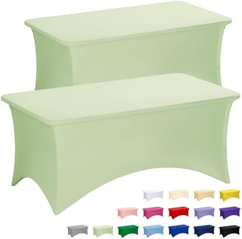 Fixwal 2 Pack 6FT Sage Green Birthday Tablecloth Spandex Table Cover by Fixwal