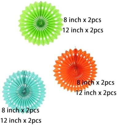 CC wonderland zone 12PCS Fruit Green Orange and Pastel Blue Paper Fans Party Decorations,Hanging Ceiling Honeycomb Round Tissue Paper Fans for Dinosaur Birthday Party Decoration - Image 3