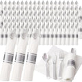 200 Pack Silver Wrapped Silverware Set Disposable for Wedding by Joyido