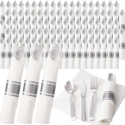200 Pack Silver Wrapped Silverware Set Disposable for Wedding by Joyido