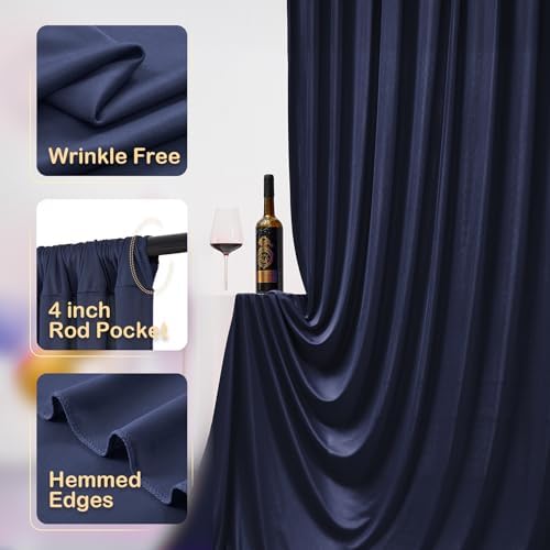 12ft x 10ft Navy Blue Backdrop Curtains for Parties, Wrinkle Free 2 Panels Photo Backdrop Drapes Back Drop Cloth for Wedding Birthday Photography Background Decor - Image 2