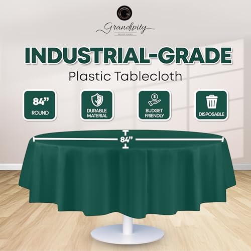 Grandipity Plastic Table Cloth Disposable 12 Pack 84" Round Dark Green - Image 2