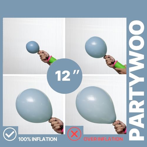 PartyWoo Dusty Blue Balloons 66pcs 12 Inch Slate Blue White Gold Balloons - Image 6