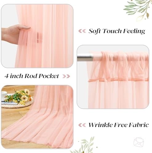 20ft x 10ft Peach Backdrop Curtain with Lights String for Parties, Sheer Tulle Wedding Photo Backdrops Drapes for Baby Shower Birthday Party Decorations Background for Photography - Image 4