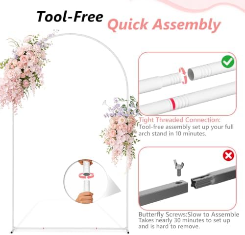 EMART 7.2/6.6/6Ft White Arch Backdrop Stand Set 3 for Wedding Party Balloon - Image 4