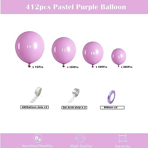 412pcs Pastel Purple Balloon Garland Arch Kit 18 12 10 5 Inch Different Sizes Light Purple Latex Balloons for Baby Shower Birthday Wedding Lavender Party Decoration - Image 2