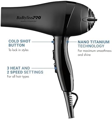 BaBylissPRO Nano Titanium 2000-Watt Blow Dryer with Concentrator Nozzle, Professional Grade Ionic Corded Styling Tool for Hair - Image 3
