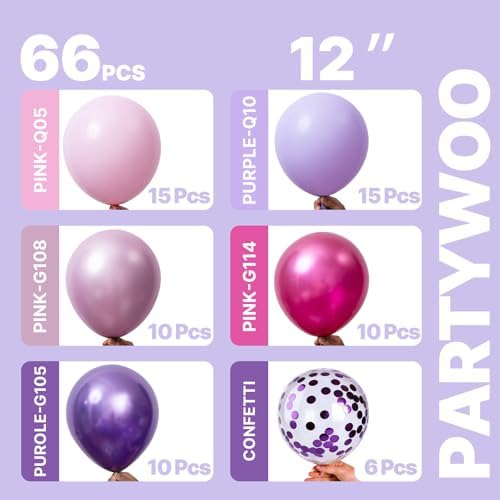 PartyWoo Pink and Purple Balloons 66pcs 12 Inch Pink Purple Balloons - Image 2