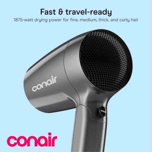 Conair Travel Hair Dryer, Dual-Voltage Compatibility, Folding Handle, 1875W - Image 2