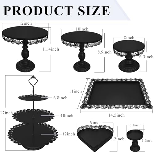 Set of 9 Cake Stands Metal Cupcake Stand Set Multiple Styles Candy Fruit Display Tower Dessert Plate Cake Serving Tray for Birthday Party Wedding Anniversary Baby Shower Engagement (Black) - Image 2