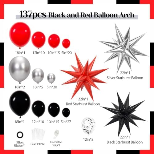 Red and Black Balloon Arch Kit with Red Black and Metallic Silver Balloons - Image 2