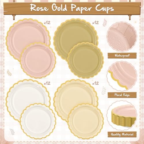 Mimorou 338 Pcs Rose Gold Plates Napkins Cups Flatware Set - Image 3