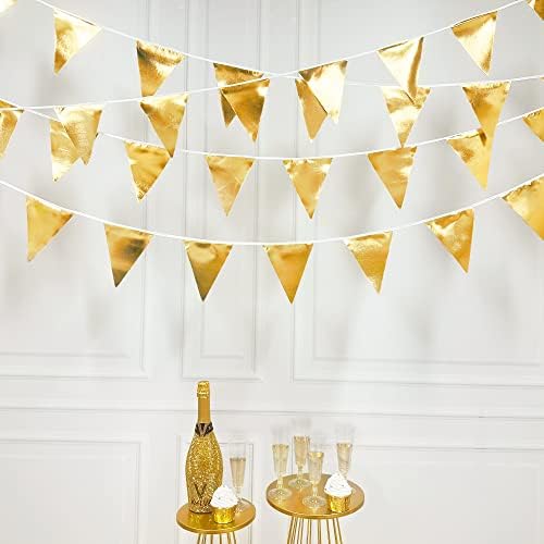Gold Party Decorations Metallic Fabric Triangle Pennant Banner Gold Flag Bunting Garland for Graduation Birthday Wedding Anniversary Bridal Shower Bachelorette Engagement Hen Party Decoration Supplies - Image 3