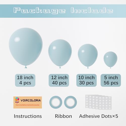 Voircoloria 130pcs Pale Aqua Balloons Garland Arch Kit, 18 12 10 5 Inch - Image 2