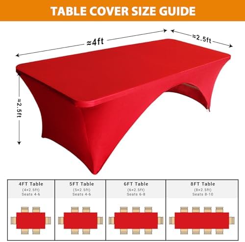 Eurmax USA 2-Pack Spandex Table Cover 4 ft. Fitted 30+ Colors Polyester Tablecloth Stretch Spandex Table Cover-Table Toppers,4 FT Table Cover Open Back (Red) - Image 5