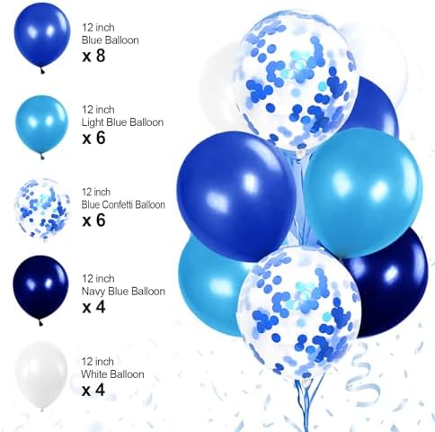 Blue Birthday Party Decorations for Boys Men Happy Birthday Banner Balloons Navy Royal Light Blue Pom Poms Foil Curtain Décor Party Decorations for Baby Boy - Image 7