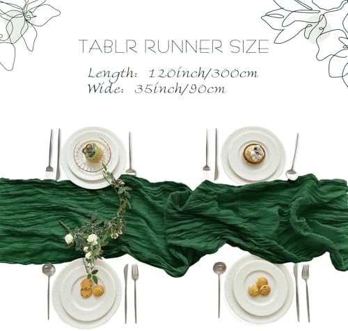 2 Pack Emerald Green Cheesecloth Table Runner for Fall Christmas Party Home - Image 4