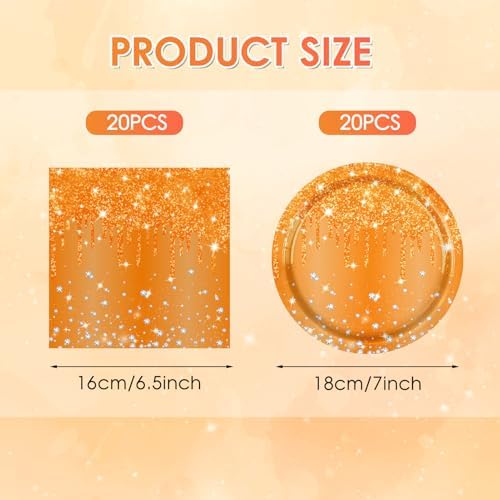 40 PCS Orange Birthday Decorations - Diamond Theme Birthday Tableware Party Supplies Include Orange Plates and Napkins for Women Men Party Supplies - Image 2