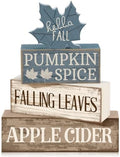 Moucuny 4 Pcs Fall Table Decoration Rustic Blue Maple Leaf Wooden Blocks by Moucuny