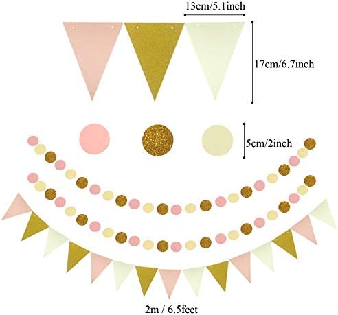 ZERODECO Party Decoration, 21 Pcs Pink Hanging Paper Fans, Pom Poms Flowers, Garlands String Polka Dot and Triangle Bunting Flags for Birthday Parties, Bridal Showers, Baby Showers, Wedding - Image 5