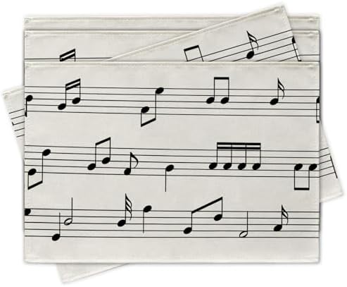 Vintage Music Sheets Placemats Set of 4, Retro Musical Notes Staff by Croar