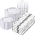 Nervure 700Pcs Silver Plastic Plates, Plastic Dinnerware Set for 100 Guests by Nervure