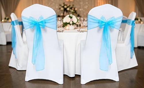 MDS Pack of 50 Organza Chair Sashes for Wedding & Event Décor – Turquoise - Image 2