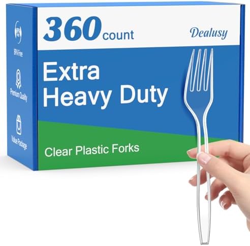 Dealusy 360 Count Extra Heavy Duty Clear Plastic Forks Disposable by Dealusy