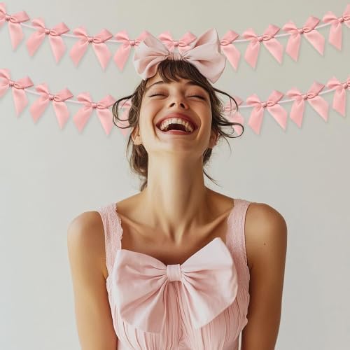 2pcs Bow Garland Banner, Ribbon Bow Party Decorations for Baby Shower Girls Bow Coquette Birthday Party Decor (Peach Pink) - Image 5