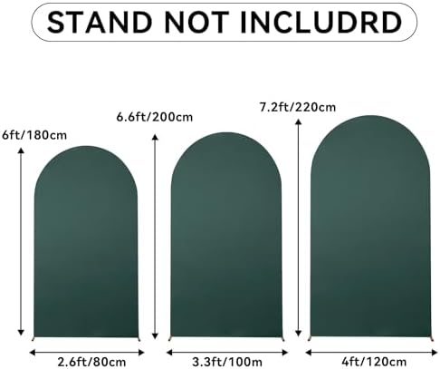 Hunter Green Spandex 2-Sided Round Top Chiara Fitted Arch Backdrop Cover Set of 3 (7.2FT,6FT,6FT) for Wedding Birthday Party Stand Decoration - Image 4