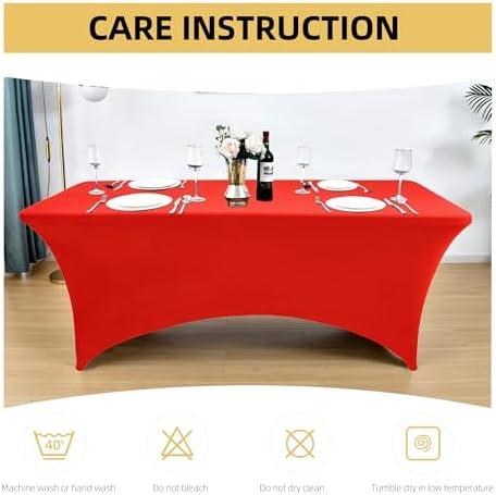 6-Pack 6ft Red Spandex Table Covers for Rectangle Standard Folding Tables - Wrinkle Resistant Stretch Tablecloths - Ultimate Fitted Table Protector for Parties, Trade Shows, Wedding - Image 6