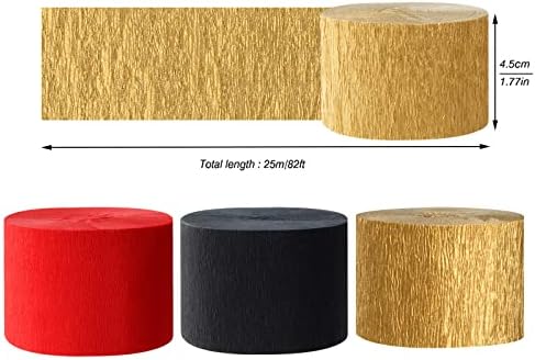 Red-Black Gold Casino-Theme Party-Decorations Streamers - 9 Rolls Graduation Wedding Birthday Baby Bridal Shower Crepe Tissue Paper Streamer Garland Decor Panduola - Image 3