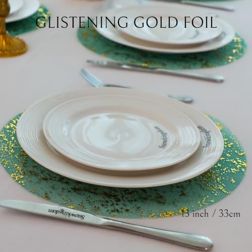 Snowkingdom 50pcs Green Gold Placemats Round Disposable 13" Golden Charger - Image 3